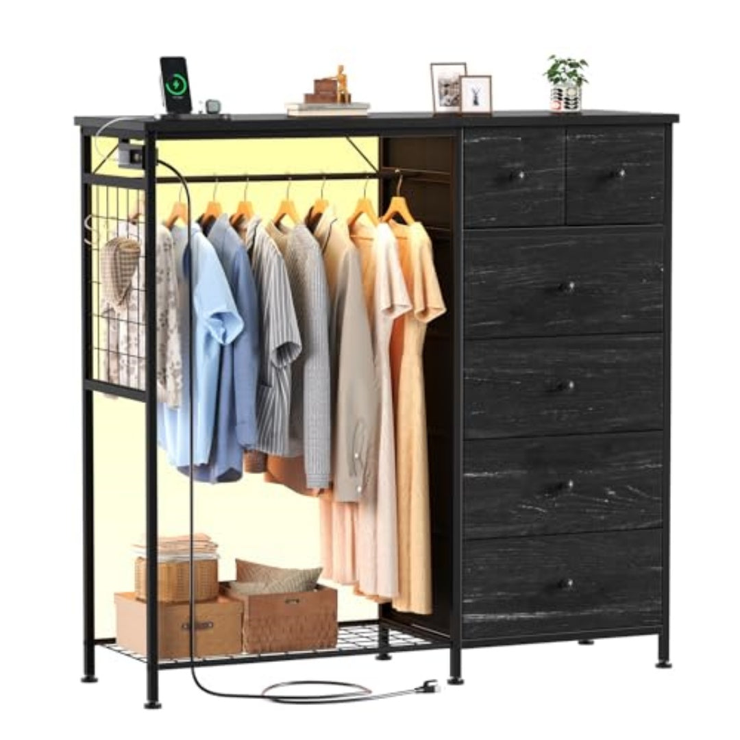 Lockers, Equipped With Hanging Racks And Charging Stations With LED Lights, Fabric Lockers With Shelves And Wooden Roof Panels