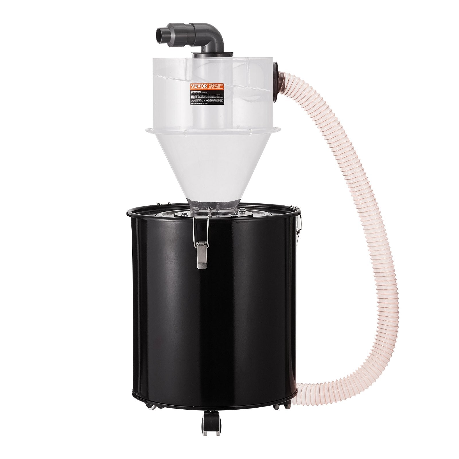 Cyclone Dust Separator With Metal Tank, 4" Retrofit Cyclone Separator For Dust Collectors, ABS Dust Deputy With 2" Hole O.D. Connector & Hose For Wet/Dry Shop Vacuums, Fits 13.21 Gallon Tank