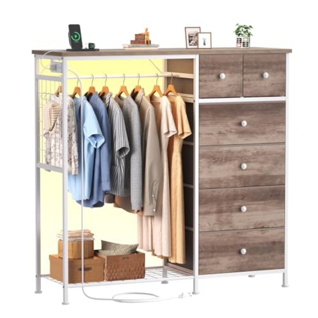 Lockers, Equipped With Hanging Racks And Charging Stations With LED Lights, Fabric Lockers With Shelves And Wooden Roof Panels