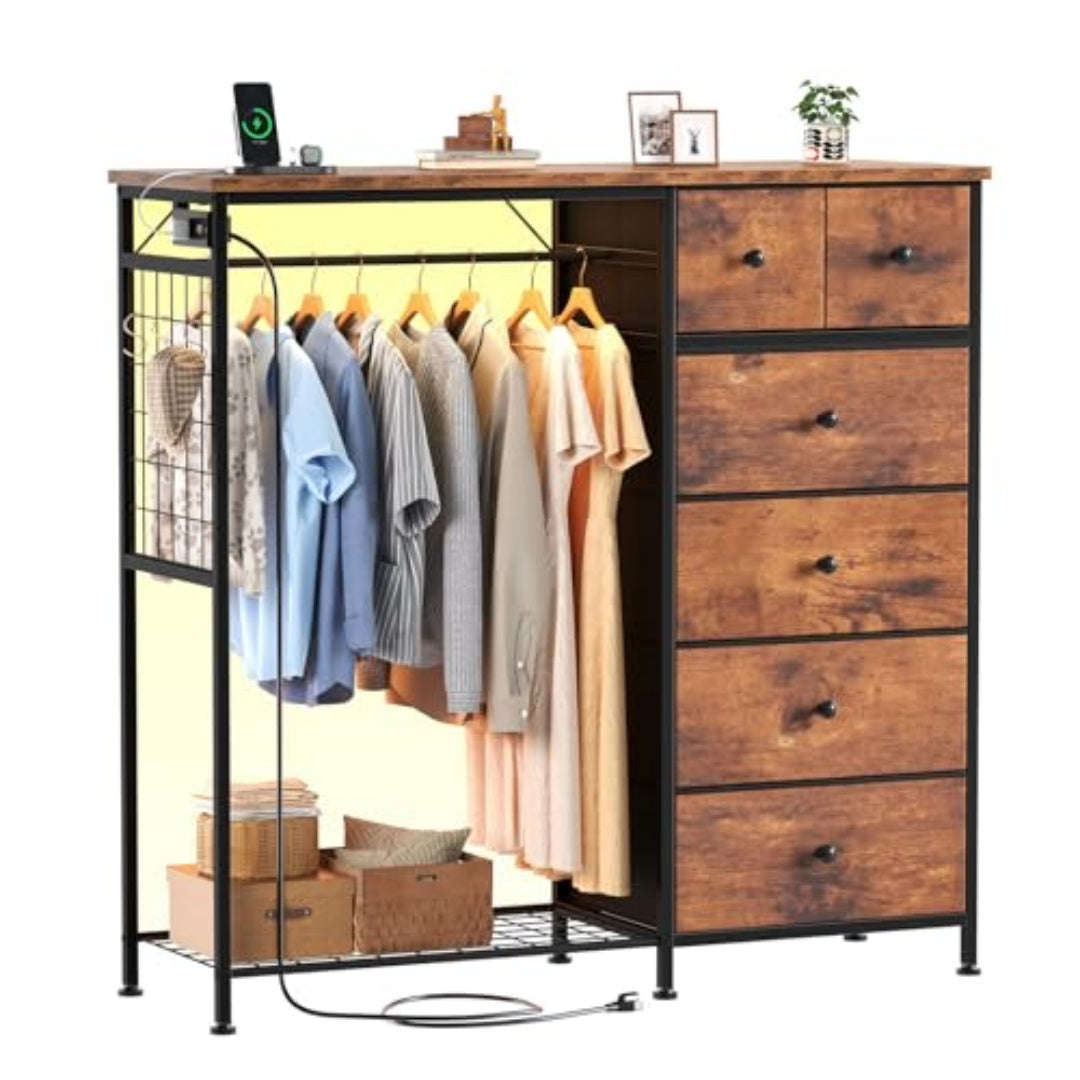 Lockers, Equipped With Hanging Racks And Charging Stations With LED Lights, Fabric Lockers With Shelves And Wooden Roof Panels
