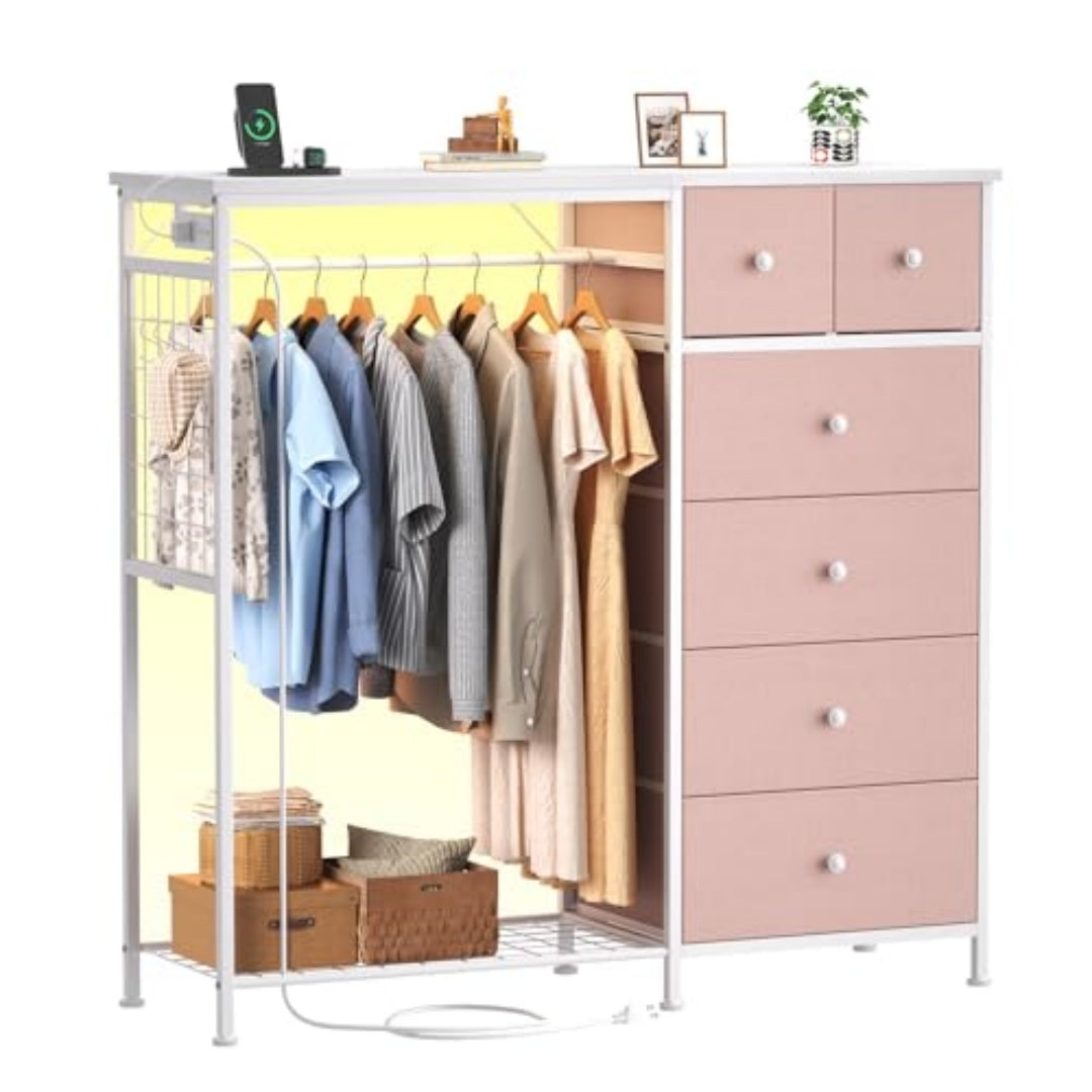 Lockers, Equipped With Hanging Racks And Charging Stations With LED Lights, Fabric Lockers With Shelves And Wooden Roof Panels