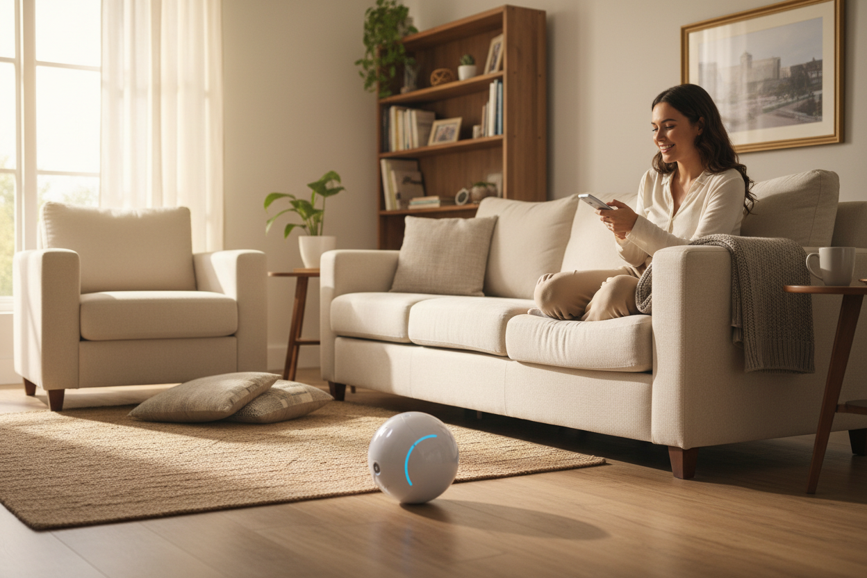 Person Using Remote Control Robot in Living Room